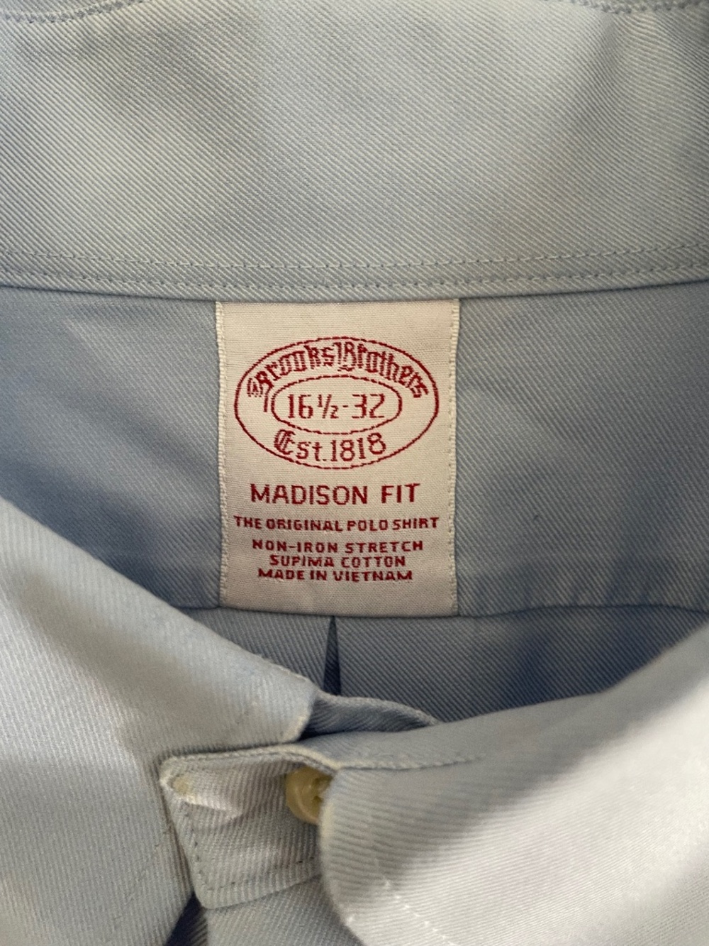 Brooks Brothers blue button down shirt 16.5/32